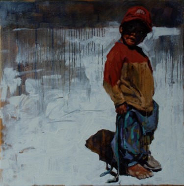 Painting titled "Boy with Salar de U…" by Marcin Mikołajczak, Original Artwork, Oil