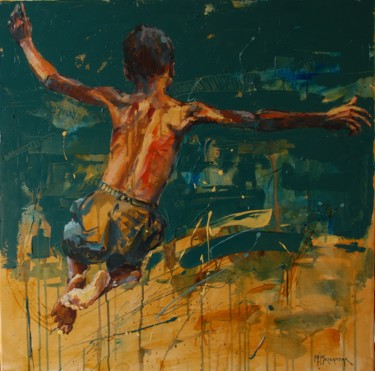 Painting titled "Jump VI" by Marcin Mikołajczak, Original Artwork, Oil