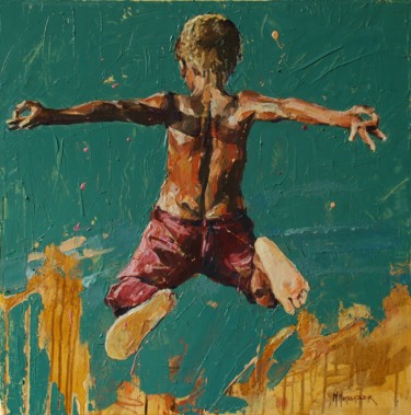 Painting titled "Jump VIII" by Marcin Mikołajczak, Original Artwork, Oil