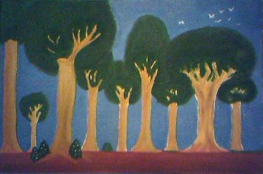 Pintura intitulada "Bosque ao Anoitecer" por Márcio Santos, Obras de arte originais