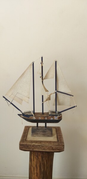 Escultura intitulada "Navio" por Márcio França, Obras de arte originais, Madeira