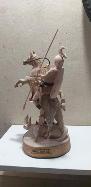 Escultura intitulada "São Jorge" por Márcio França, Obras de arte originais, Madeira