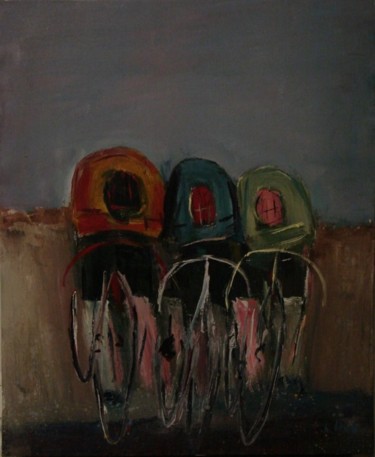 Pintura intitulada "cyclistes" por Marc Levy, Obras de arte originais, Óleo