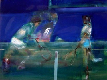 Painting titled "NOCTURNE TENNIS" by Marc Levy, Original Artwork, Oil