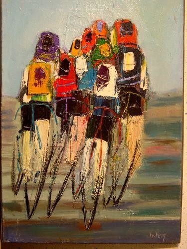 Pintura intitulada "CYCLISTE : Le pelot…" por Marc Levy, Obras de arte originais