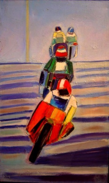 Peinture intitulée "MOTOS EN ENFILADE" par Marc Levy, Œuvre d'art originale