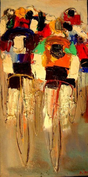 Painting titled "CYCLISTE : Le pelot…" by Marc Levy, Original Artwork, Oil