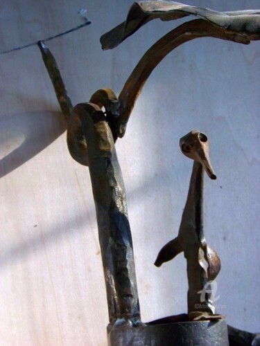 Sculpture intitulée ""le corbeau et le r…" par Marc Majoullier, Œuvre d'art originale, Métaux