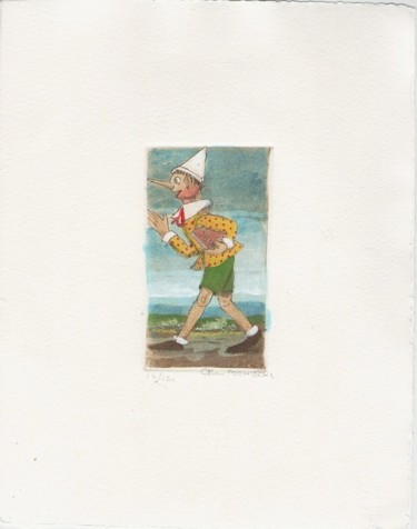 Incisioni, stampe intitolato "Pinocchio va a scuo…" da Marco Bonechi, Opera d'arte originale, Acquaforte