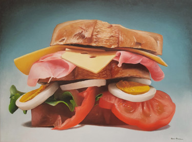 Painting titled "Sandwich" by Marco Amore, Original Artwork, Oil Mounted on Wood Stretcher frame