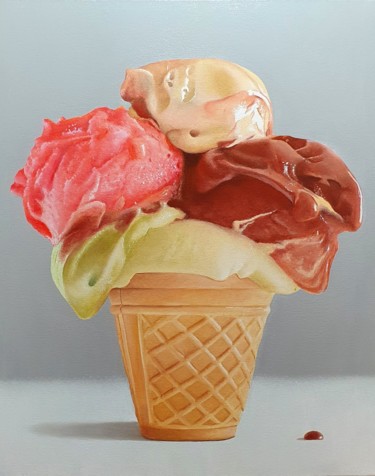 Painting titled "IceCream" by Marco Amore, Original Artwork, Oil Mounted on Wood Stretcher frame