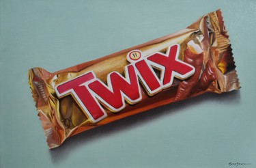 Painting titled "TwiX" by Marco Amore, Original Artwork, Oil Mounted on Wood Stretcher frame