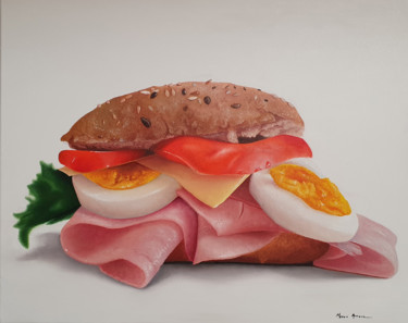 Painting titled "Sandwich II" by Marco Amore, Original Artwork, Oil Mounted on Wood Stretcher frame