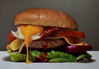 Painting titled "Hamburger" by Marco Amore, Original Artwork, Oil Mounted on Wood Stretcher frame