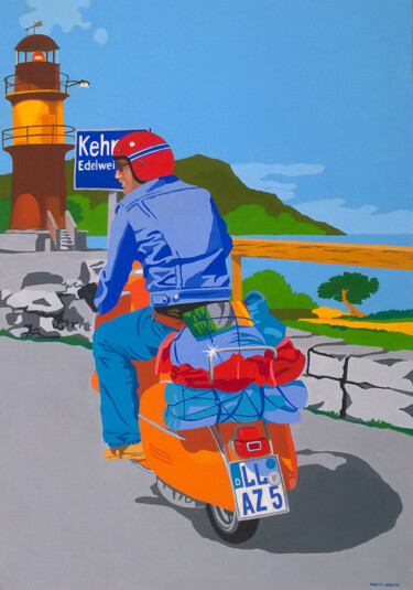 Pittura intitolato "Vespa Raid 3" da Marco Arduini, Opera d'arte originale, Acrilico