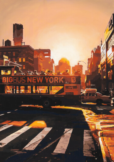 Painting titled "Big Bus New York" by Marco Barberio, Original Artwork, Acrylic Mounted on Wood Stretcher frame