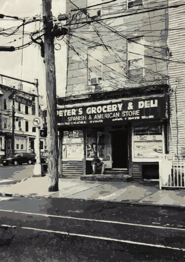 Painting titled "Jersey City Grocery" by Marco Barberio, Original Artwork, Acrylic Mounted on Wood Stretcher frame