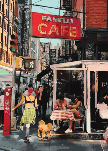 Painting titled "Fanelli Cafe" by Marco Barberio, Original Artwork, Acrylic Mounted on Wood Stretcher frame