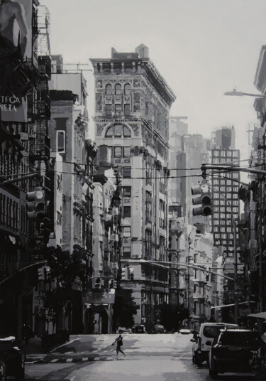 Malarstwo zatytułowany „New York City Soho” autorstwa Marco Barberio, Oryginalna praca, Akryl Zamontowany na Drewniana rama…