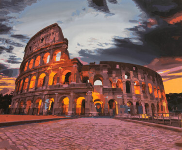 Painting titled "Colosseo sunset" by Marco Barberio, Original Artwork, Acrylic Mounted on Wood Stretcher frame