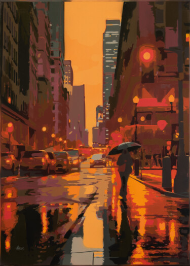 Pintura titulada "New York City Rain…" por Marco Barberio, Obra de arte original, Pintura al aerosol Montado en Bastidor de…