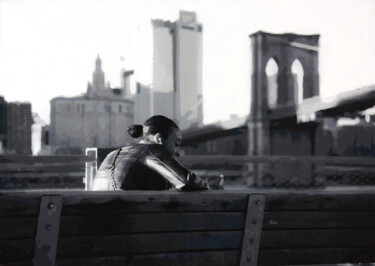 Malarstwo zatytułowany „Brooklyn Heights” autorstwa Marco Barberio, Oryginalna praca, Akryl Zamontowany na Drewniana rama no…
