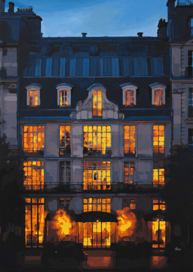 Картина под названием "Paris Nights" - Marco Barberio, Подлинное произведение искусства, Акрил Установлен на Деревянная рама…