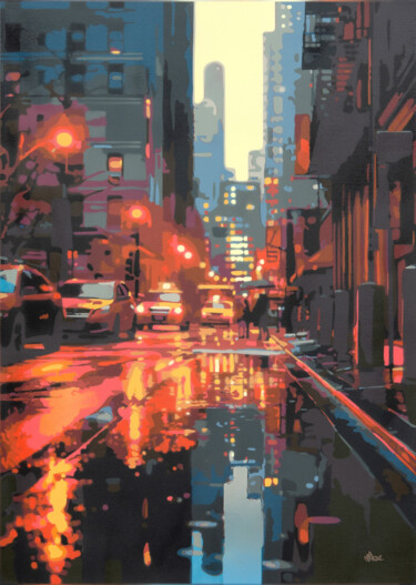 Painting titled "new York City Rain…" by Marco Barberio, Original Artwork, Spray paint Mounted on Wood Stretcher frame