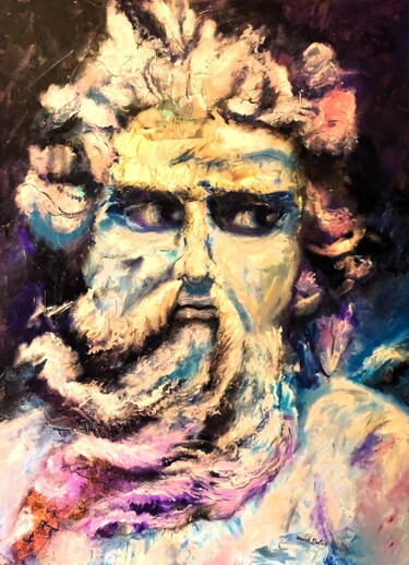 Schilderij getiteld "Zeus." door Marco Dalès, Origineel Kunstwerk, Olie Gemonteerd op Frame voor houten brancard