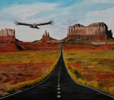 Schilderij getiteld "Condor Arizona." door Marco Dalès, Origineel Kunstwerk, Olie Gemonteerd op Frame voor houten brancard