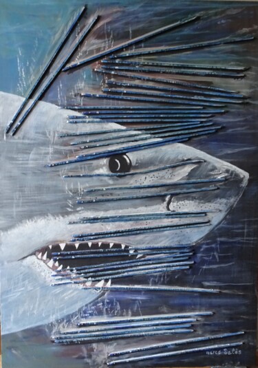 Peinture intitulée "300 dents." par Marco Dalès, Œuvre d'art originale, Huile Monté sur Carton