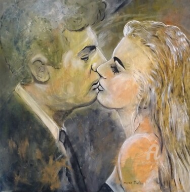 Painting titled "Marcello et Anita." by Marco Dalès, Original Artwork, Oil Mounted on Wood Stretcher frame