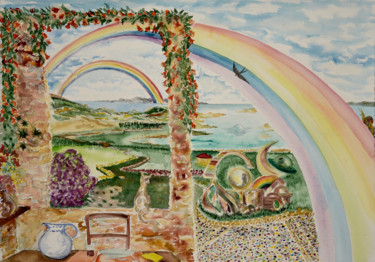 Картина под названием "La casa nel Sole" - Marco Di Francisca, Подлинное произведение искусства, Акварель