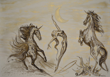 Painting titled "Epona" by Marco Di Francisca, Original Artwork, Watercolor