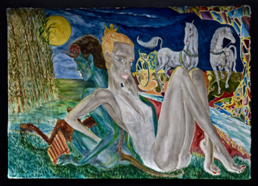 Pittura intitolato "Al chiaro di Luna" da Marco Di Francisca, Opera d'arte originale, Acquarello