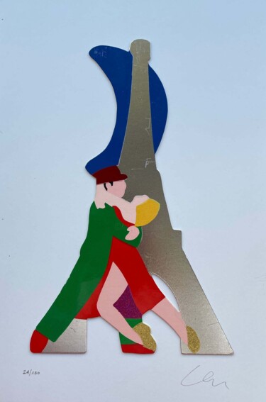 Printmaking titled "Lovers In Paris" by Marco Lodola, Original Artwork, Screenprinting