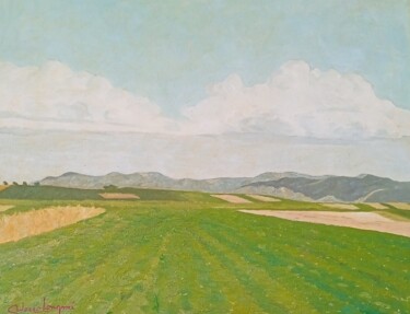 Painting titled "campagna di Sestu" by Marco Longoni, Original Artwork, Oil Mounted on Other rigid panel