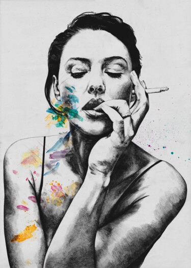 Dibujo titulada "Monica Bellucci" por Marco Paludet, Obra de arte original, Grafito