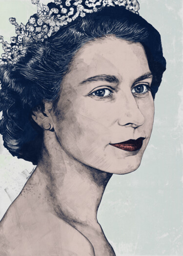 Digitale Kunst mit dem Titel "Queen pop art" von Marco Paludet, Original-Kunstwerk, Graphit