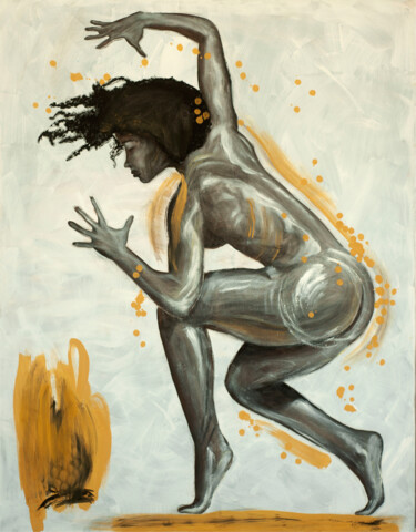 Painting titled "Black Nude _3" by Marco Perini, Original Artwork, Oil Mounted on Wood Stretcher frame