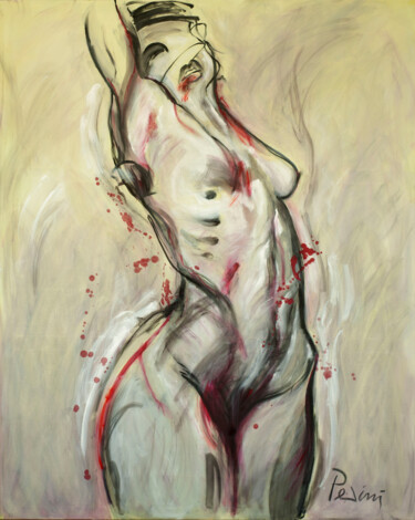 Painting titled "Nude_1" by Marco Perini, Original Artwork, Oil Mounted on Wood Stretcher frame