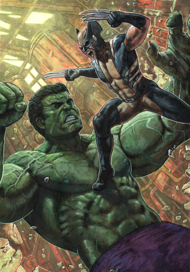 "Hulk VS Wolverine" başlıklı Tablo Marco Russo tarafından, Orijinal sanat, Akrilik