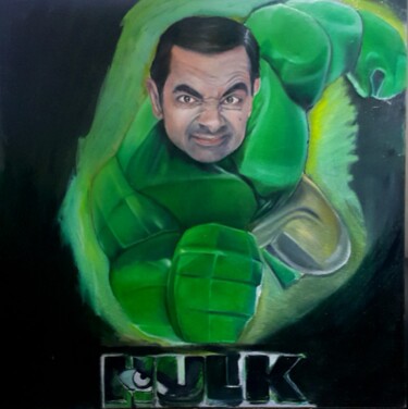 Painting titled "Hulk" by Marco Scali, Original Artwork, Oil Mounted on Wood Stretcher frame