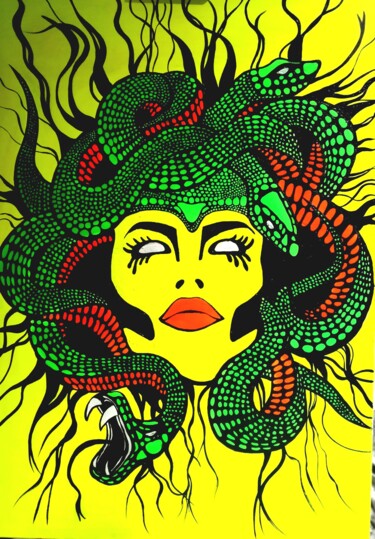 Painting titled "Medusa" by Marco Scali, Original Artwork, Acrylic Mounted on Wood Stretcher frame