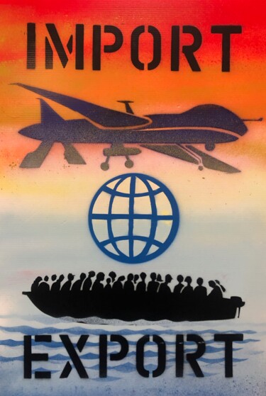 Painting titled "Import export" by Marco Teatro, Original Artwork, Spray paint Mounted on artwork_cat.