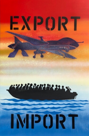 Painting titled "export import" by Marco Teatro, Original Artwork, Spray paint