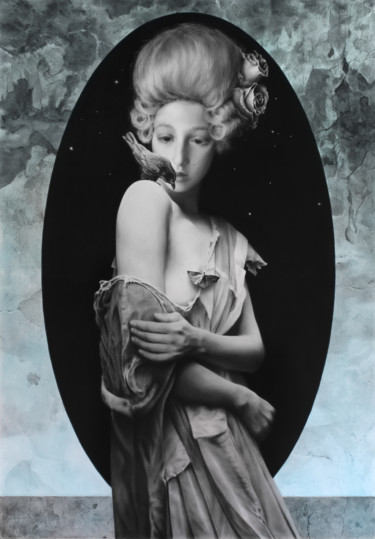 Рисунок под названием "L'AMOR CORTESE" - Marco Tidu, Подлинное произведение искусства, Древесный уголь