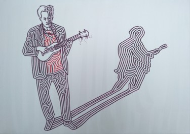 Schilderij getiteld "L'ukulele" door Marco Ugoni, Origineel Kunstwerk, Acryl Gemonteerd op Frame voor houten brancard