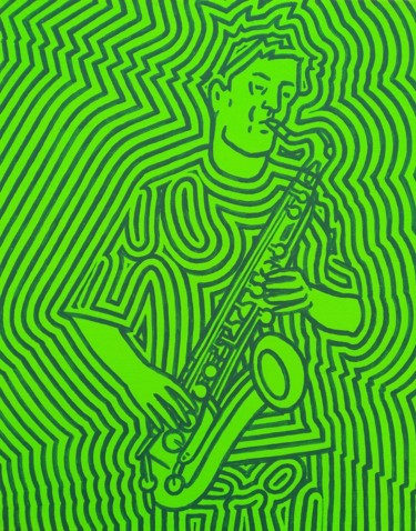Painting titled "Jazz 0.3" by Marco Ugoni, Original Artwork, Acrylic Mounted on Cardboard