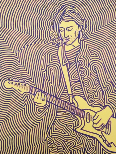 Malarstwo zatytułowany „Kurt Cobain” autorstwa Marco Ugoni, Oryginalna praca, Akryl Zamontowany na Drewniana rama noszy